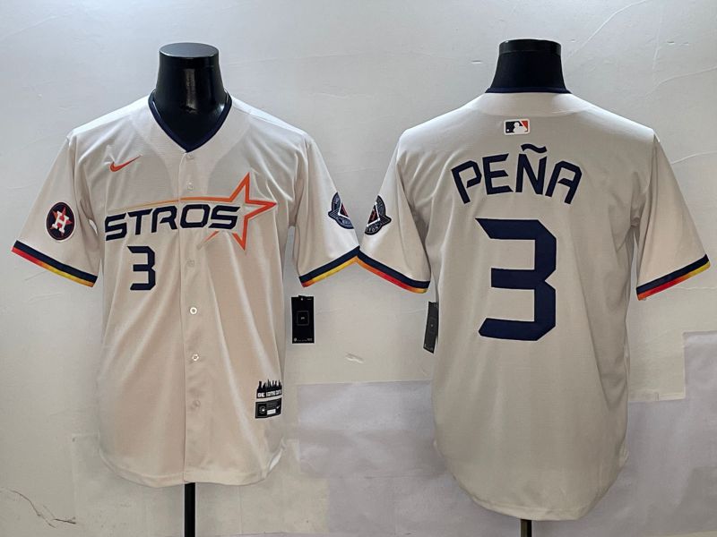 Men Houston Astros #3 Pena Cream Three generations Joint Name 2025 Nike MLB Jersey style 4112->houston astros->MLB Jersey
